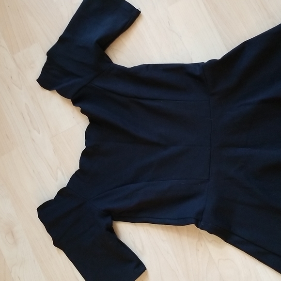 Free Press Black Black Dress Scalloped Scoop Neck Short Sleeve Flowy Midi - Picture 6 of 8